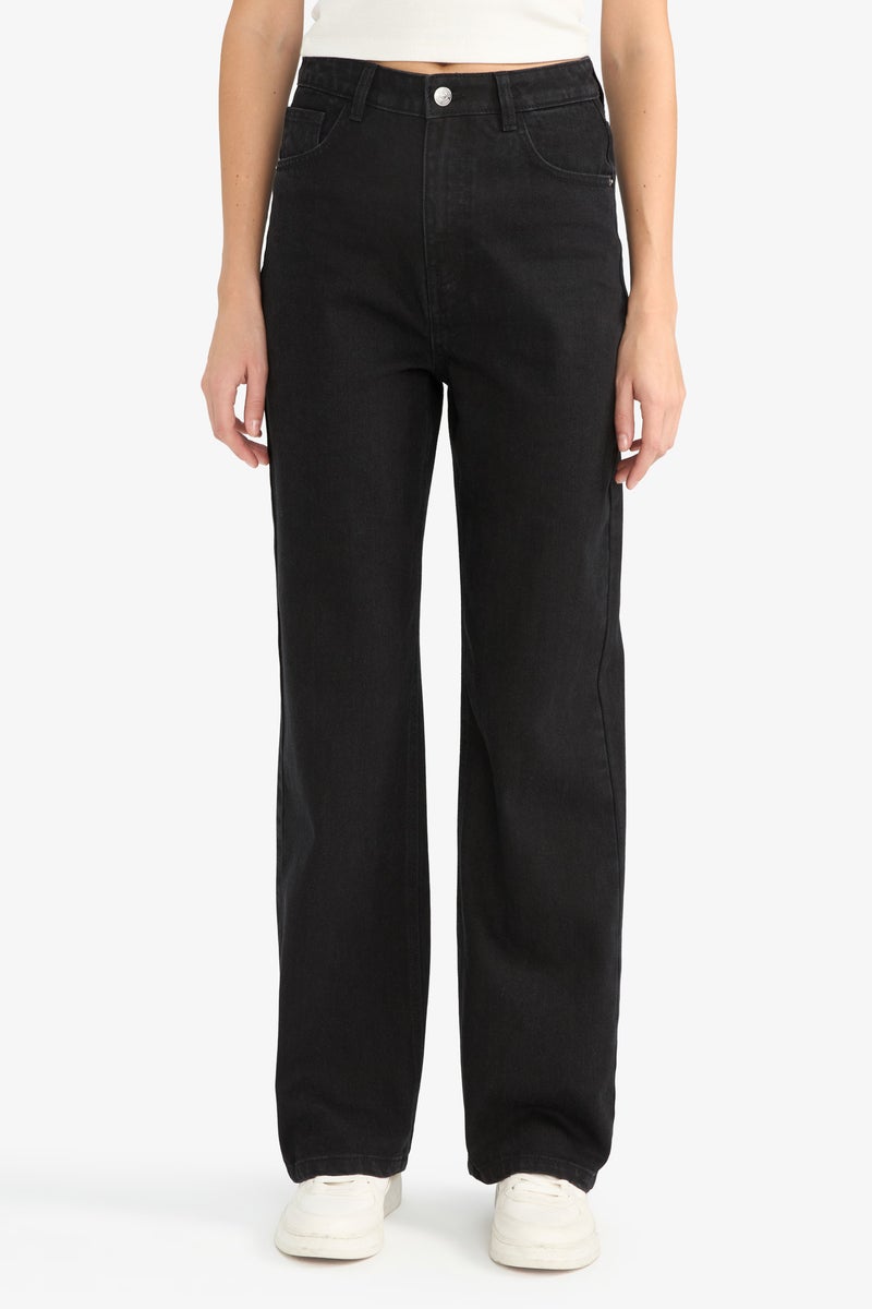 DeFacto Black Woman 90's Wide Leg High Waist Straight Leg Jeans Casual - Image 4